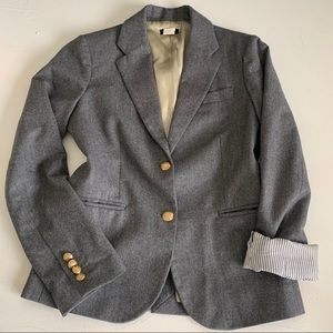 J. CREW 100% WOOL GOLD BUTTONS GREY BLAZER SMALL